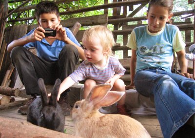 Kinder und Hasen